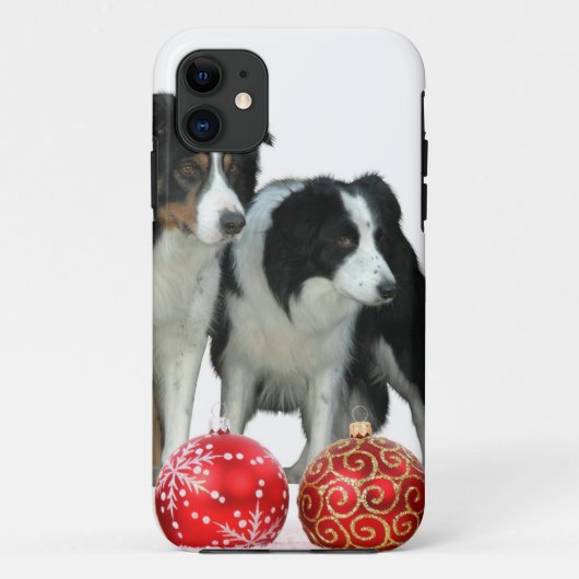 Border Collie Hunde mit Red Christmas Ornaments Case-Mate iPhone Hülle (Rückseite)