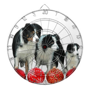 Border Collie Hunde mit Red Christmas Ornaments Dartscheibe