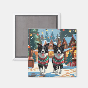 Border Collie Hunde Weihnachten Schnee Urlaub Magnet