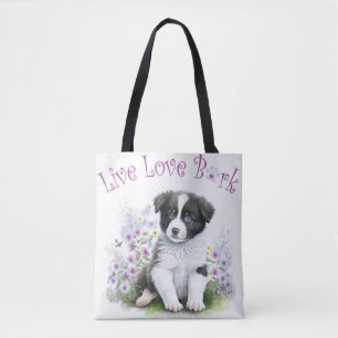 Border Collie Hundefrau Blumenmuster Tasche