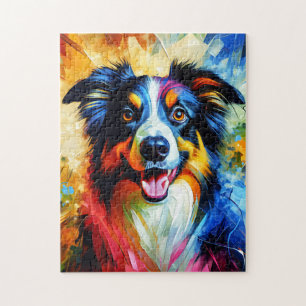 Border Collie Hundeporträt Acryl Kunst Druck Hund Puzzle