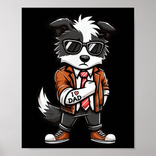 Border Collie I Liebe Vater Funny Dog Tattoo Poster (Vorne)