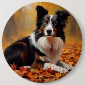 Border Collie im Herbst Leaves Fall Inspiriert Button (Vorderseite)