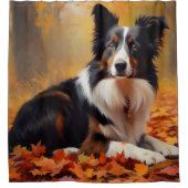 Border Collie im Herbst Leaves Fall Inspiriert Duschvorhang (Vorderseite)