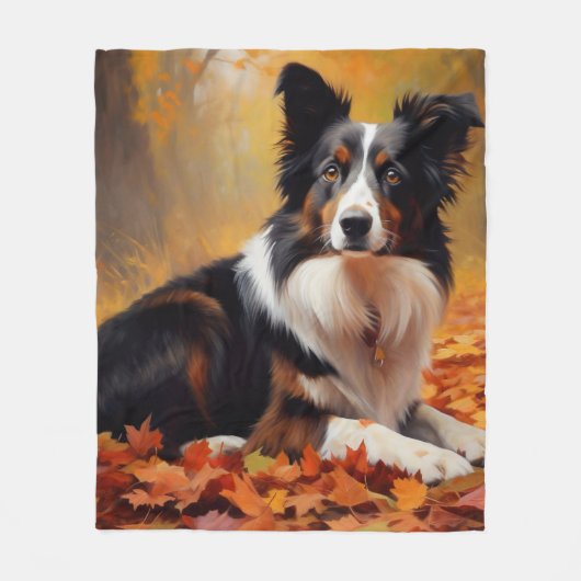 Border Collie im Herbst Leaves Fall Inspiriert Fleecedecke (Vorderseite)