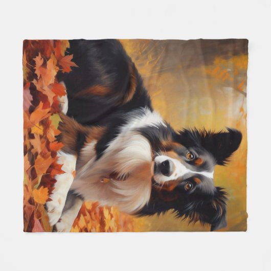 Border Collie im Herbst Leaves Fall Inspiriert Fleecedecke (Vorderseite (Horizontal))