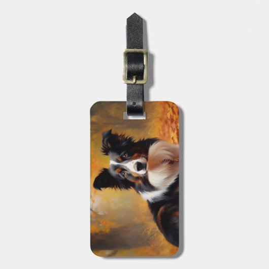 Border Collie im Herbst Leaves Fall Inspiriert Gepäckanhänger (Vorderseite vertikal)