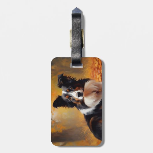 Border Collie im Herbst Leaves Fall Inspiriert Gepäckanhänger (Rückseite vertikal)