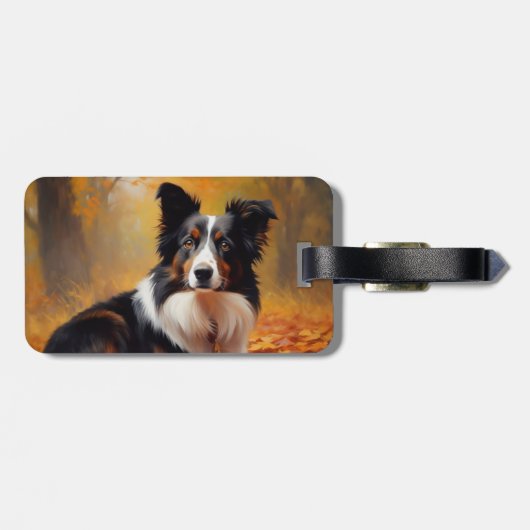 Border Collie im Herbst Leaves Fall Inspiriert Gepäckanhänger (Rückseite horizontal)