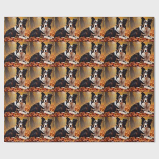 Border Collie im Herbst Leaves Fall Inspiriert Geschenkpapier (Flach)