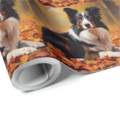 Border Collie im Herbst Leaves Fall Inspiriert Geschenkpapier (Rolleneckpunkt)