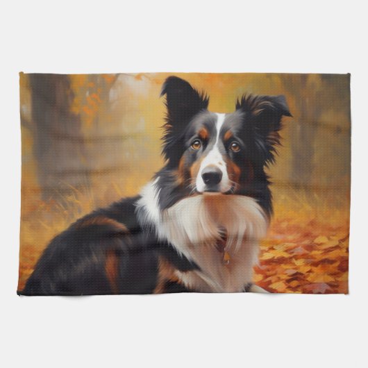 Border Collie im Herbst Leaves Fall Inspiriert Geschirrtuch (Horizontal)