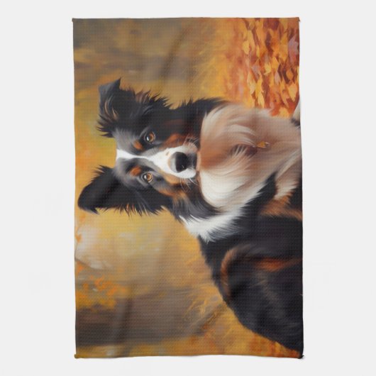 Border Collie im Herbst Leaves Fall Inspiriert Geschirrtuch (Vertikal)