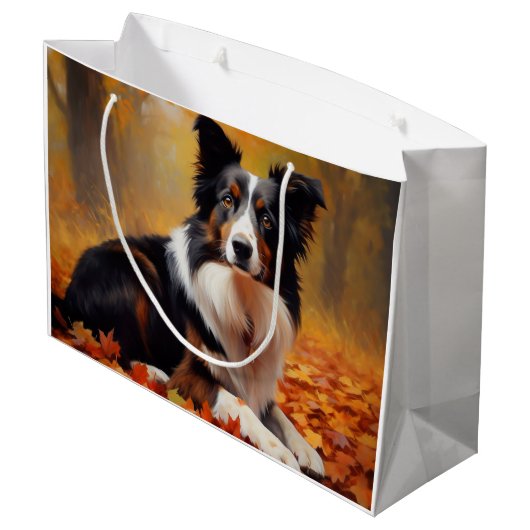 Border Collie im Herbst Leaves Fall Inspiriert Große Geschenktüte (Rückseite Schrägansicht)