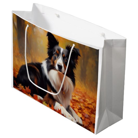 Border Collie im Herbst Leaves Fall Inspiriert Große Geschenktüte (Vorderseite Schrägansicht)