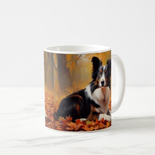 Border Collie im Herbst Leaves Fall Inspiriert Kaffeetasse (VorderseiteRechts)