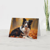 Border Collie im Herbst Leaves Fall Inspiriert Karte (Vorderseite)