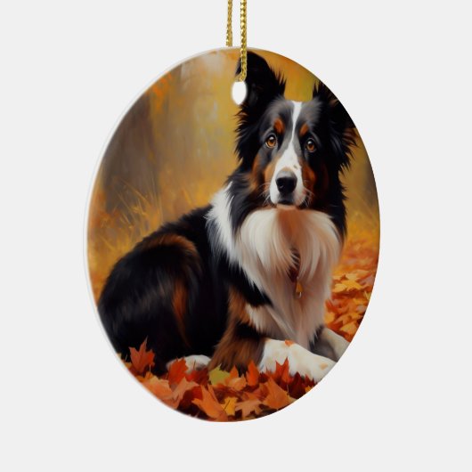Border Collie im Herbst Leaves Fall Inspiriert Keramik Ornament (Rechts)