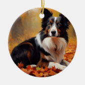 Border Collie im Herbst Leaves Fall Inspiriert Keramik Ornament (Vorne)