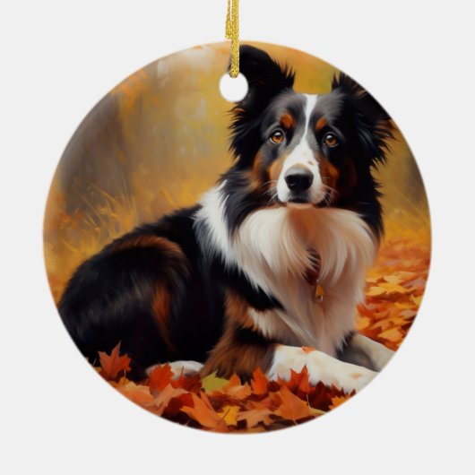 Border Collie im Herbst Leaves Fall Inspiriert Keramik Ornament (Hinten)
