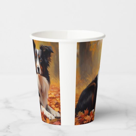 Border Collie im Herbst Leaves Fall Inspiriert Pappbecher (Links)