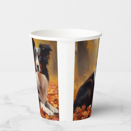 Border Collie im Herbst Leaves Fall Inspiriert Pappbecher (Rechts)