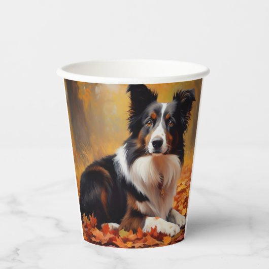 Border Collie im Herbst Leaves Fall Inspiriert Pappbecher (Vorderseite)