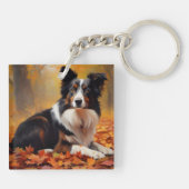 Border Collie im Herbst Leaves Fall Inspiriert Schlüsselanhänger (Rückseite)