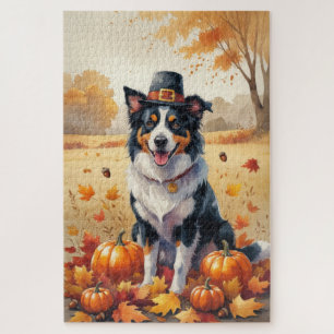 Border Collie im Herbstlaub Thanksgiving Kunst Puzzle