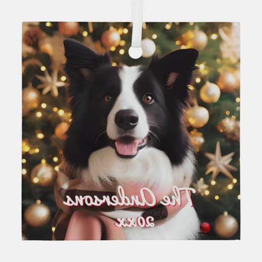 Border Collie im Scarf und Weihnachtsbaum Ornament Aus Glas (Rückseite)