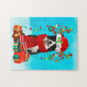 Border Collie im Schnee mit Weihnachtsgeschenken Puzzle (Horizontal)
