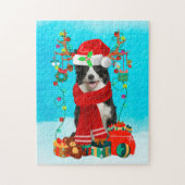 Border Collie im Schnee mit Weihnachtsgeschenken Puzzle (Vertikal)