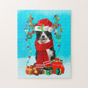 Border Collie im Schnee mit Weihnachtsgeschenken Puzzle