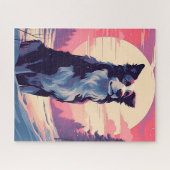 Border Collie im Schneewald bei Sonnenuntergang Puzzle (Horizontal)