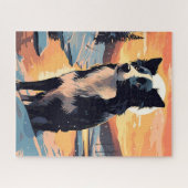 Border Collie im Schneewald bei Sonnenuntergang Puzzle (Horizontal)