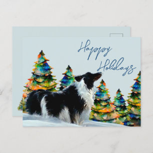 Border Collie im Winter Snow Weihnachtsbaum Feiertagspostkarte