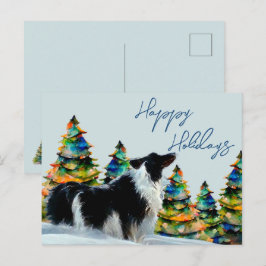 Border Collie im Winter Snow Weihnachtsbaum Feiertagspostkarte