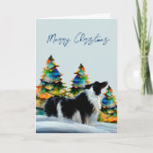 Border Collie im Winter Snow Weihnachtsbaum Karte (Vorderseite)
