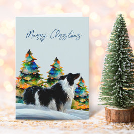 Border Collie im Winter Snow Weihnachtsbaum Karte