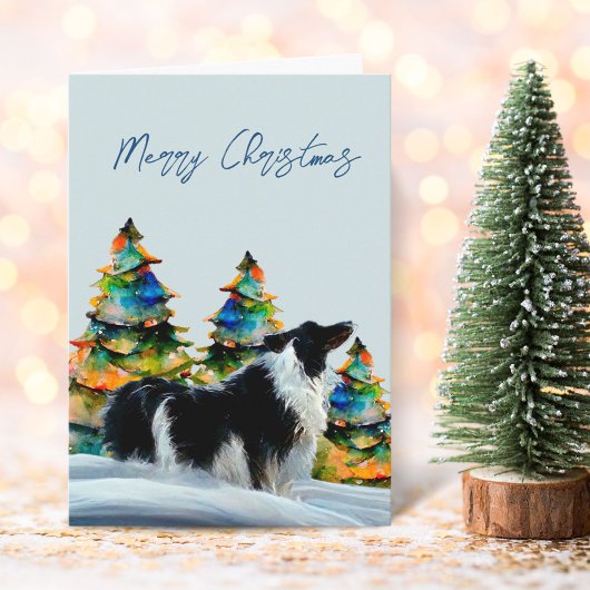 Border Collie im Winter Snow Weihnachtsbaum Karte