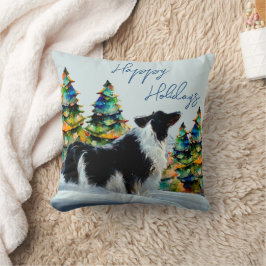 Border Collie im Winter Snow Weihnachtsbaum Kissen