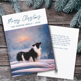 Border Collie im Winter Snowy Landschaft Weihnacht Feiertagskarte