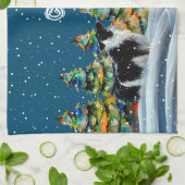 Border Collie im Winterschneewald Weihnachtsbaum Geschirrtuch (Gefaltet)