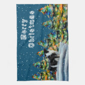 Border Collie im Winterschneewald Weihnachtsbaum Geschirrtuch (Vertikal)