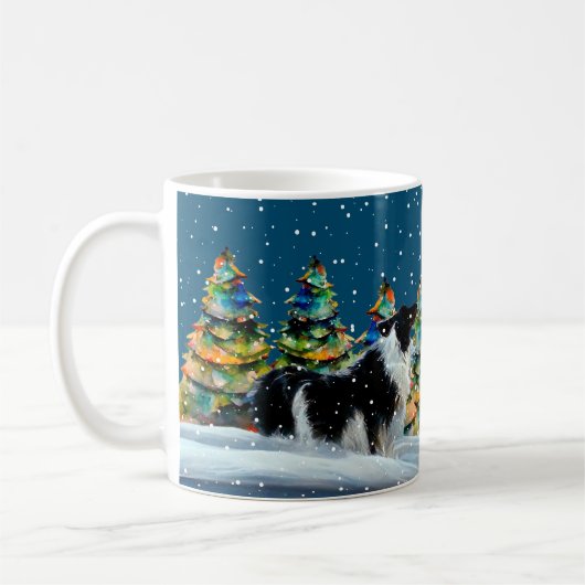 Border Collie im Winterschneewald Weihnachtsbaum Kaffeetasse (Links)