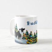 Border Collie im Winterschneewald Weihnachtsbaum Kaffeetasse (Vorderseite Links)