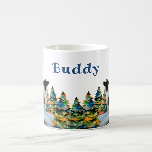 Border Collie im Winterschneewald Weihnachtsbaum Kaffeetasse (Mittel)