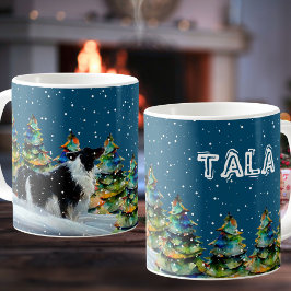 Border Collie im Winterschneewald Weihnachtsbaum Kaffeetasse
