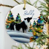 Border Collie im Winterschneewald Weihnachtsbaum Keramik Ornament