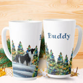 Border Collie im Winterschneewald Weihnachtsbaum Milchtasse